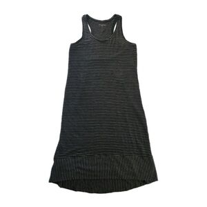 Eileen Fisher Womens 100% Linen Racerback Midi Dress Size S Black/Gray Stripes